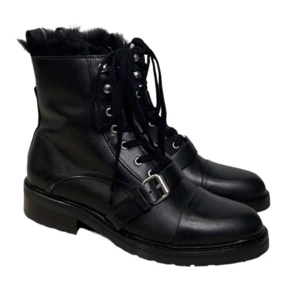 Never Worn All Saints Donita Combat Boots Shearling Lined Lace Up Size 40